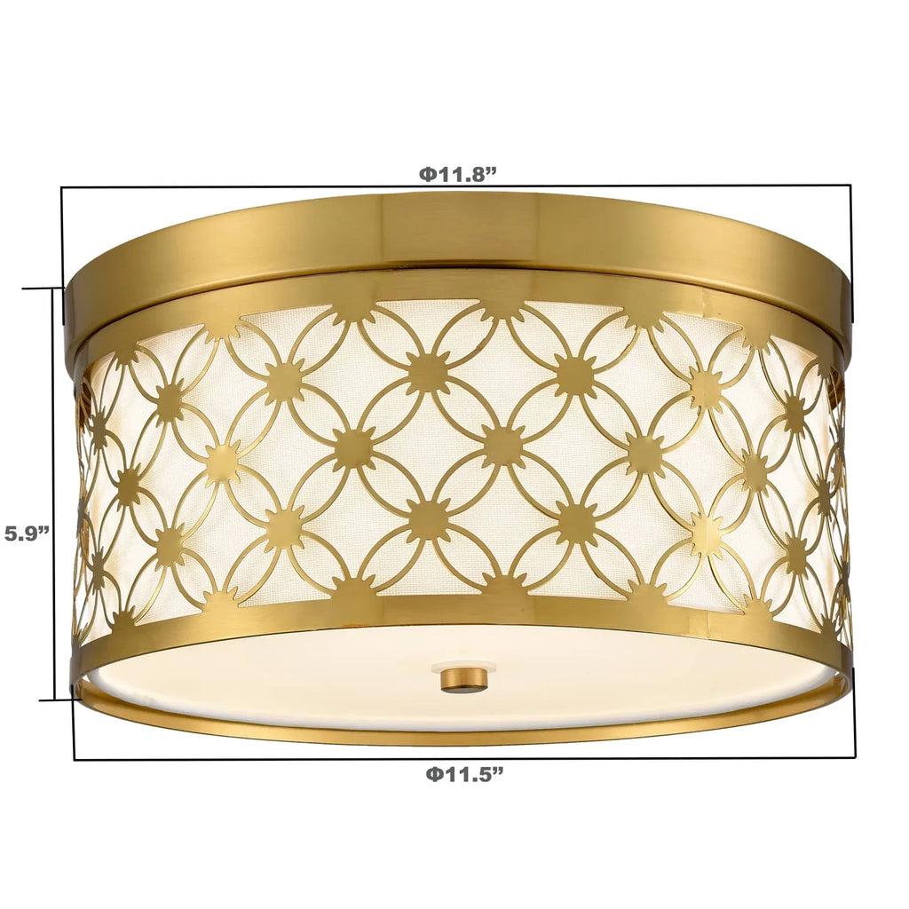 Modern Drum Brushed Gold Ceiling Light Fixtures with White Fabric Shade