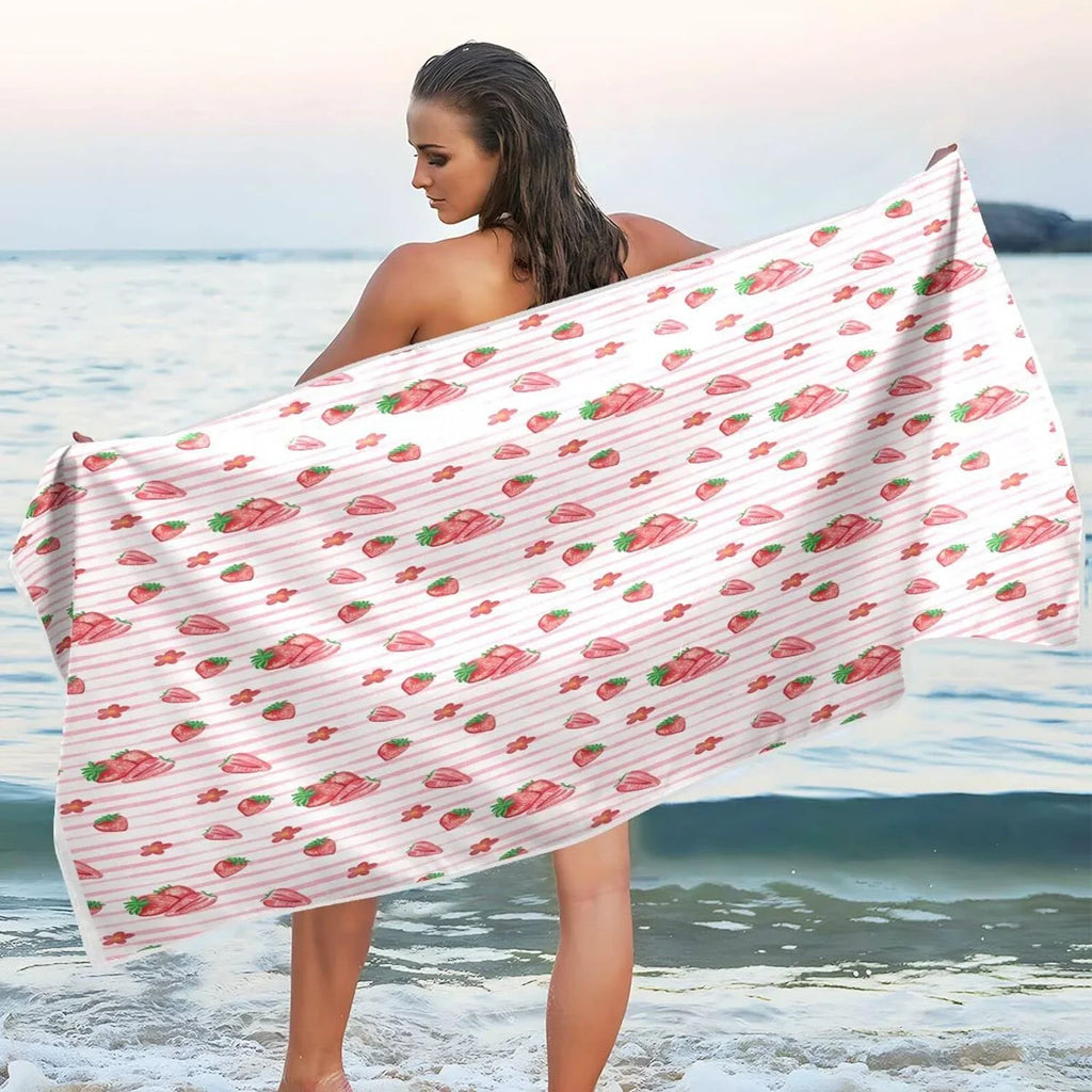 Bestwell Red Strawberry Pink  Beach Towel Oversized Towel Blanket, Thin Lightweight Microfiber Sand Free Quick Dry Towel, 30”” Multipurpose Pool Bath Yoga Swim Shower Towel