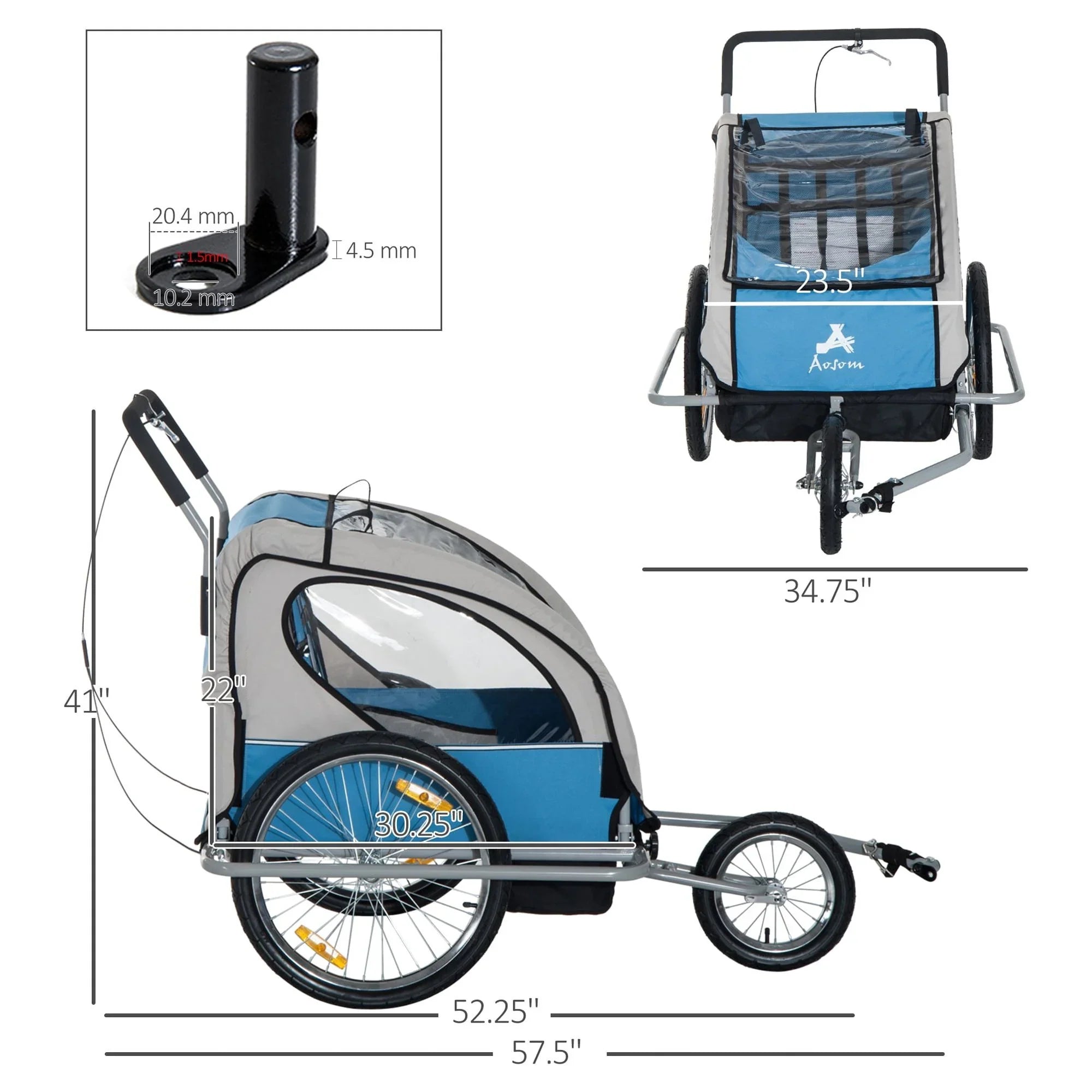 Aosom Elite 2-In-1 Double Child Two-Wheel Bicycle Cargo Trailer And Jogger With 2 Safety Harnesses - Blue