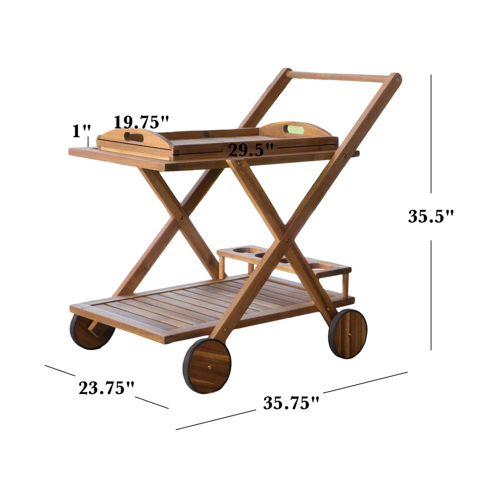 Huppert Acacia Wood Indoor Bar Cart, Natural Stained