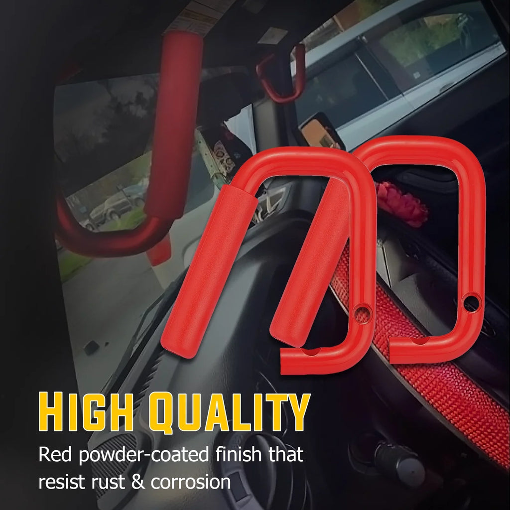 '-  Powder Coated Red Aluminum Full Front & Rear Grab Bar Handles Set for 07-18 Jeep Wrangler