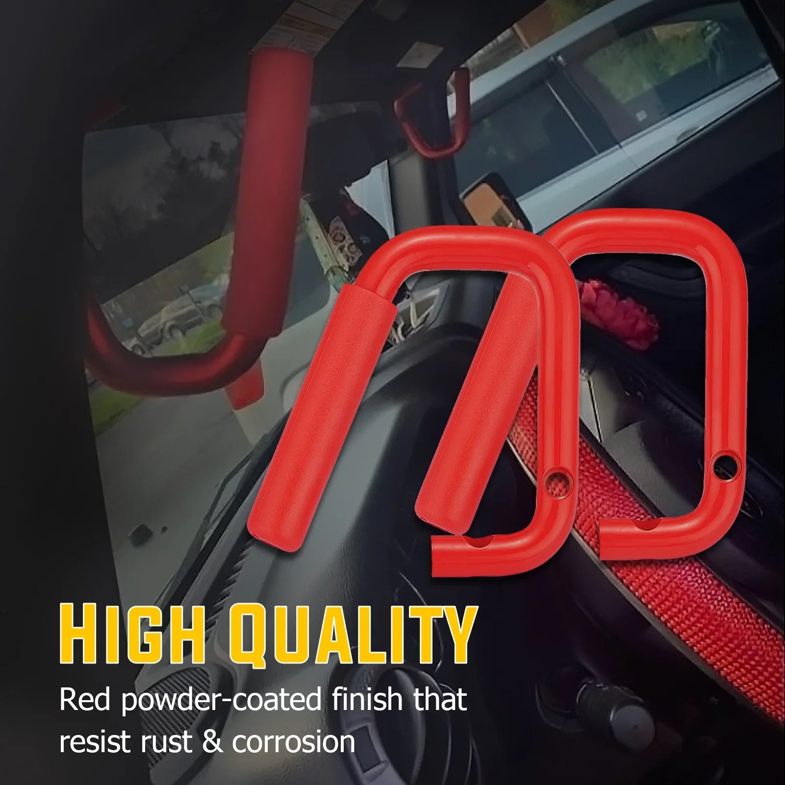 '-  Powder Coated Red Aluminum Full Front & Rear Grab Bar Handles Set for 07-18 Jeep Wrangler