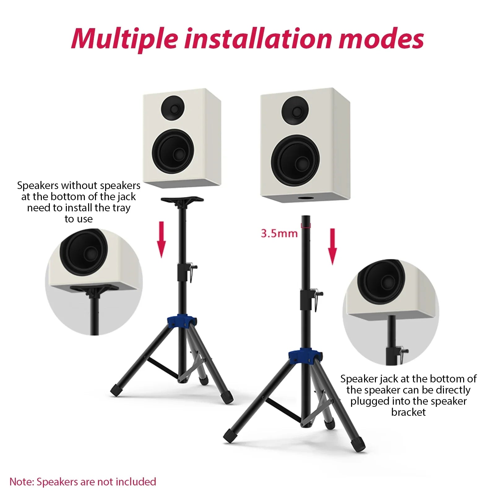 Bisofice Speaker Stand for Studio Speaker, Adjustable Height Tripod Stand with Non slip Base, Heavy Duty Bracket for Surround Sound Performance