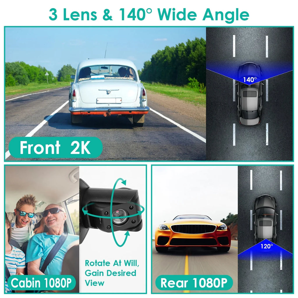 Dash Cam Front and Rear Inside with 3 Channel, iMounTEK 1080P Dash Camera for Cars, with 140° Vew  Night Vision, Loop Recording, -Sensor, Parking Monitor