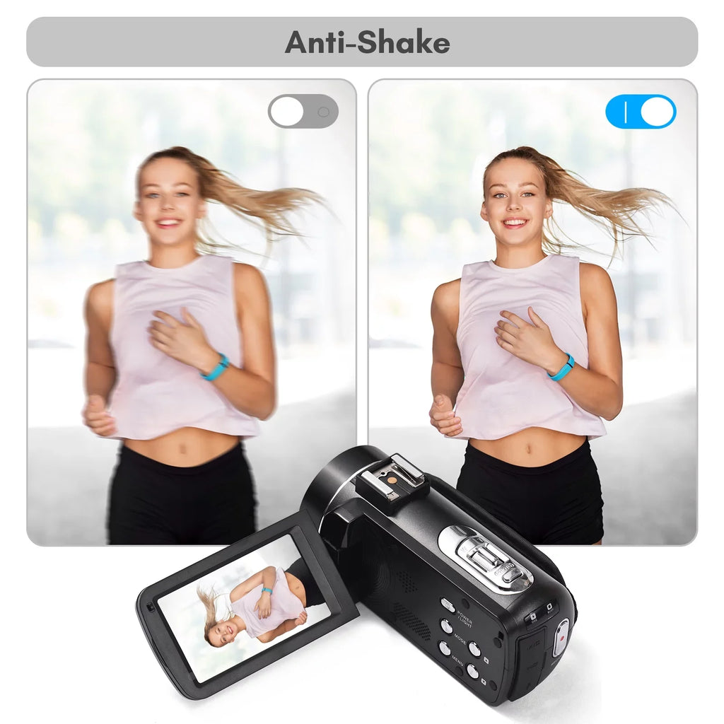 Andoer 2.7K Digital Video Camcorder  Recorder 48MP 16X Digital Zoom 3.0 Inch  Touch Panel Supports Face Detection Beauty Face Smile Capture -shake with 2pcs Batteries + Remote Control