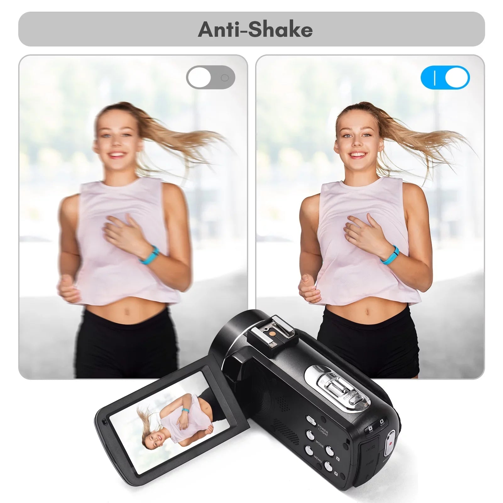 Andoer 2.7K Digital Video Camcorder  Recorder 48MP 16X Digital Zoom 3.0 Inch  Touch Panel Supports Face Detection Beauty Face Smile Capture -shake with 2pcs Batteries + Remote Control