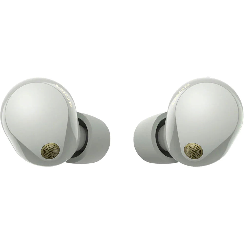 Sony -1000XM5 Industry Leading Noise Canceling Truly Wireless Earbuds (Silver) Bundle with Silicone Case (Black), Memory Foam Ear Tips, - to - Cable & 1   Enhanced Protection Pack
