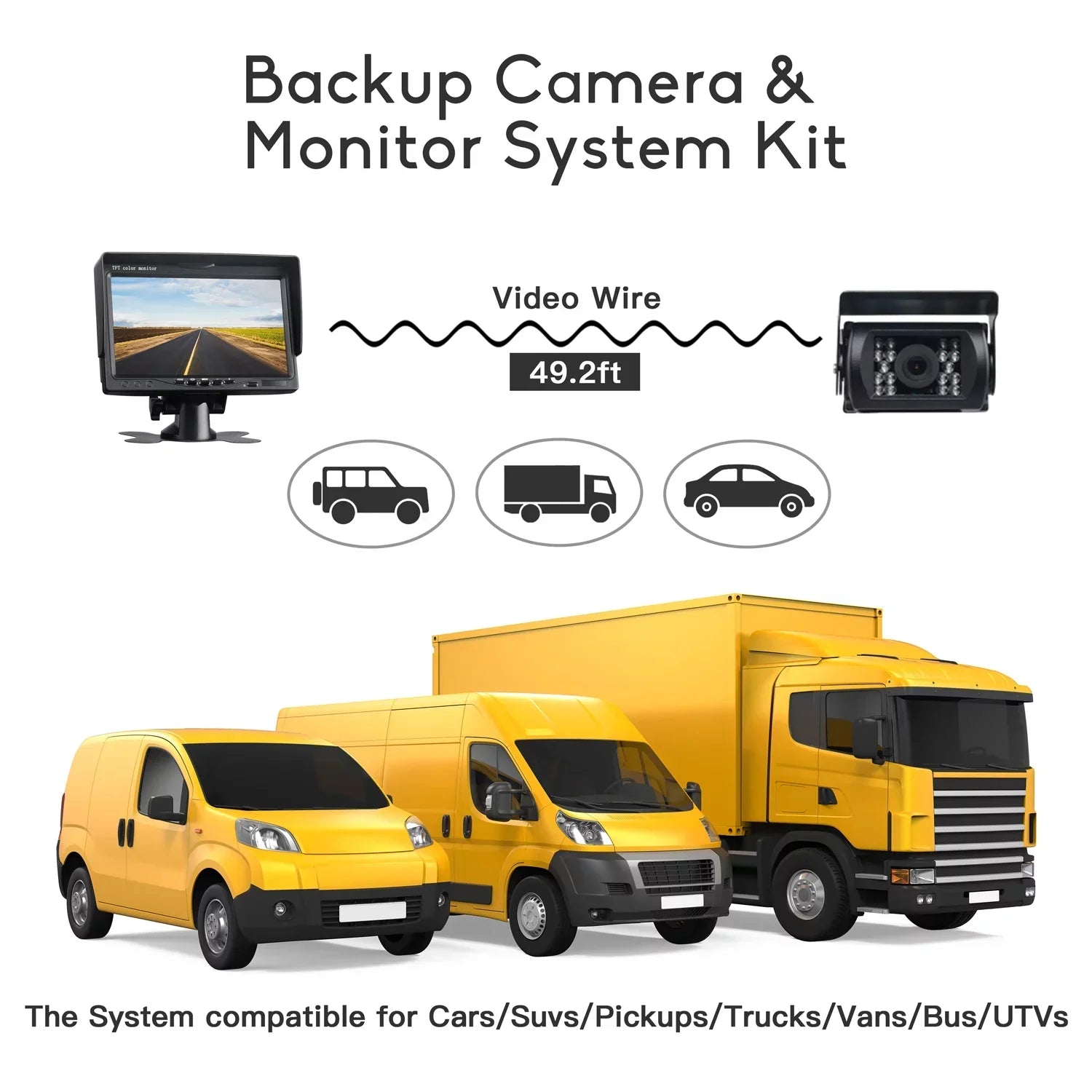 Backup Camera Kit, 7’’  Rear View Monitor with  Waterproof Night Vision Back up Rearview Reverse Cam with  Night Vision for Vans, Trucks, Camping Cars, RVs
