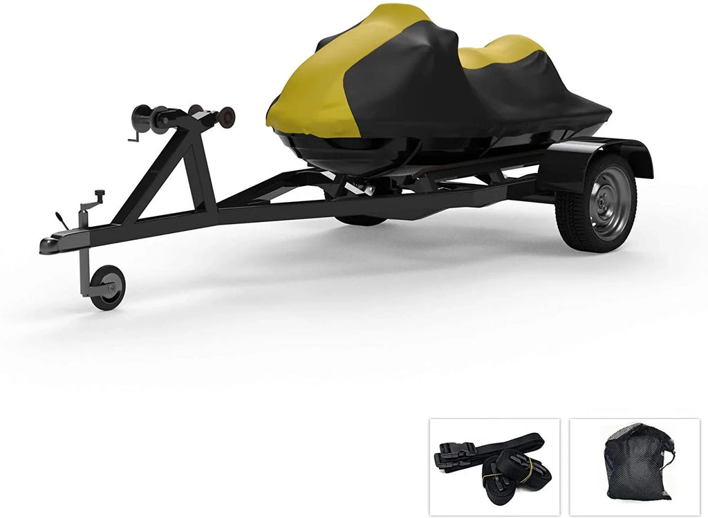 Weatherproof Jet Ski Covers for Yamaha Wave Runner  Cruiser  2015-2019 - Yellow/Black - All Weather - Trailerable - Protects from Rain, Sun, & More! Includes Trailer Straps & Storage Bag