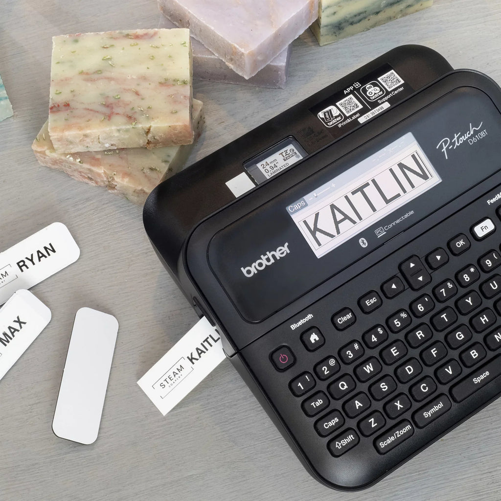 Brother -touch Business Professional Connected Label Maker - with Bluetooth® Connectivity, includes carry case and 4m Black Print on Clear Sample Label Tape ~1/2” (12mm).