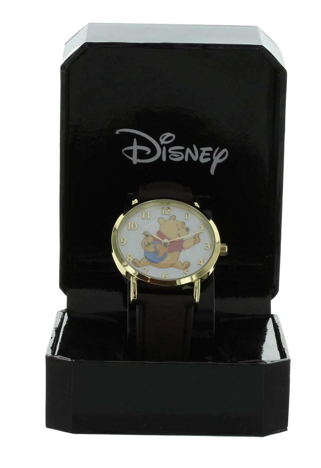 Disney Winnie The Pooh Rotating Bees Gold Tone Case With Brown Leather Band Analog Watch