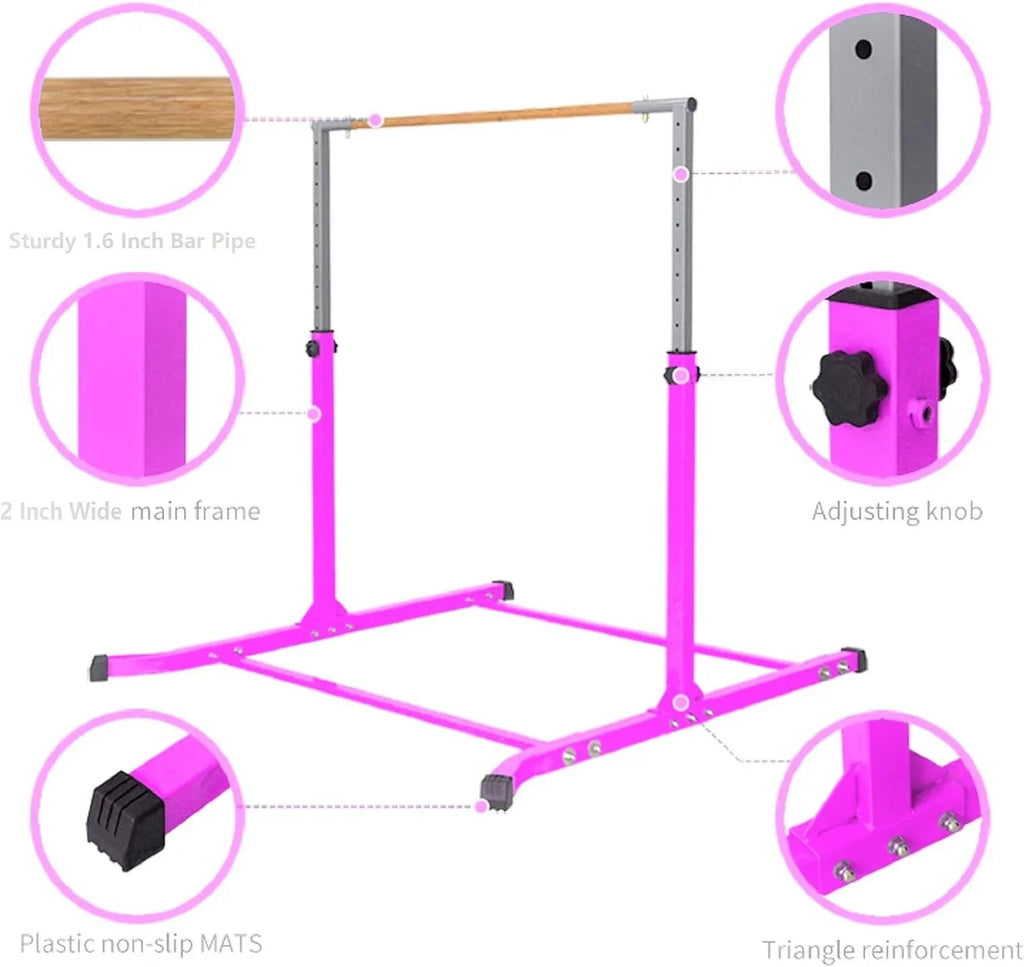 Expandable Pink Athletic Bar for Gymnastics Training with Free Removable Foam Pad