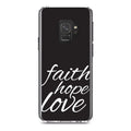 DistinctInk Clear Shockproof Hybrid Case for Samsung Galaxy  (5.8" Screen) -  Bumper, Acrylic Back, Tempered Glass Screen Protector - Faith / Hope / Love - Black & White - Christ