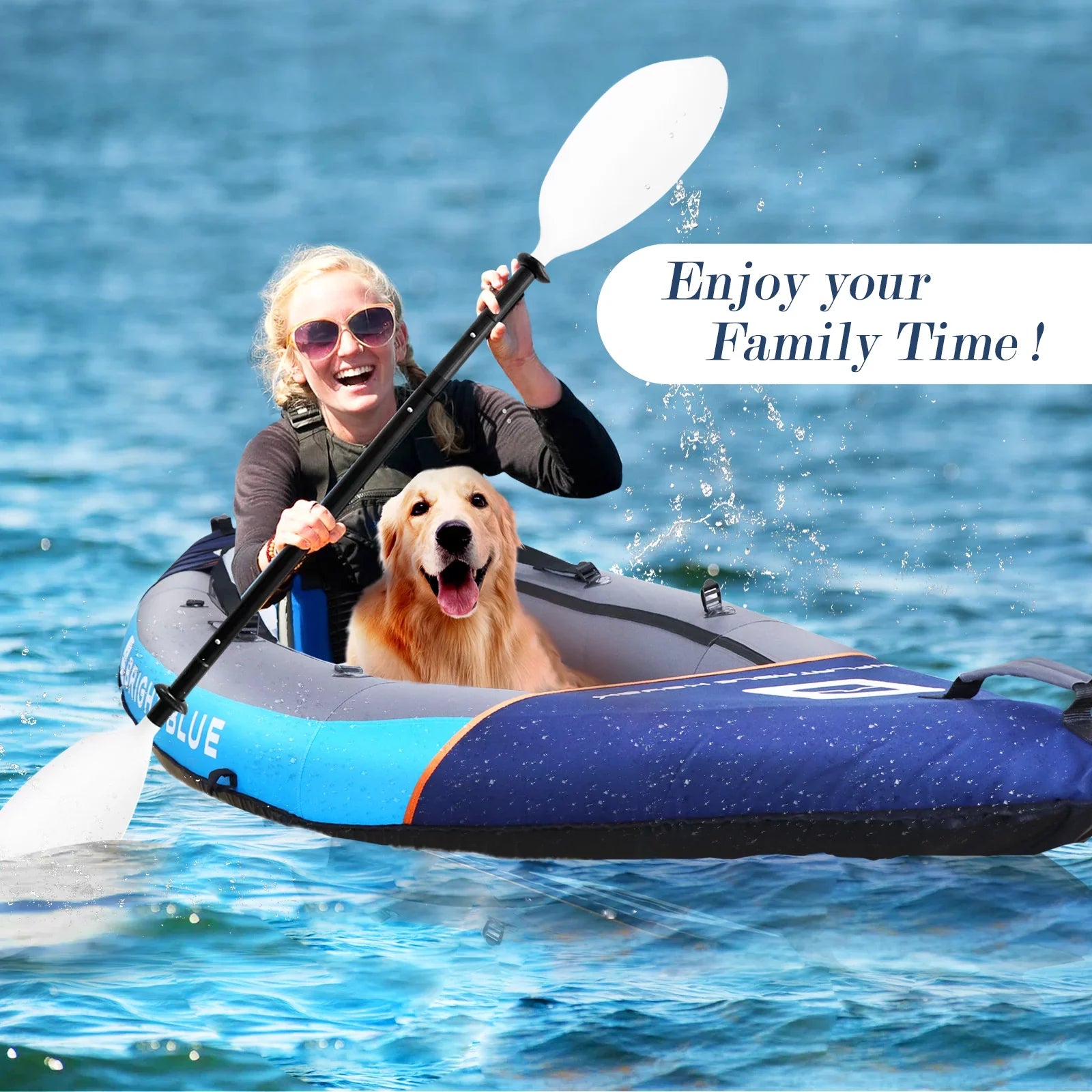 Rich Versatile Blue 11' Inflatable Fishing Kayak Set 2 Person Sit-on Kayak for Adults Angler Blow up Kayak with 2 Paddles 3 Fins and Carrying Bag