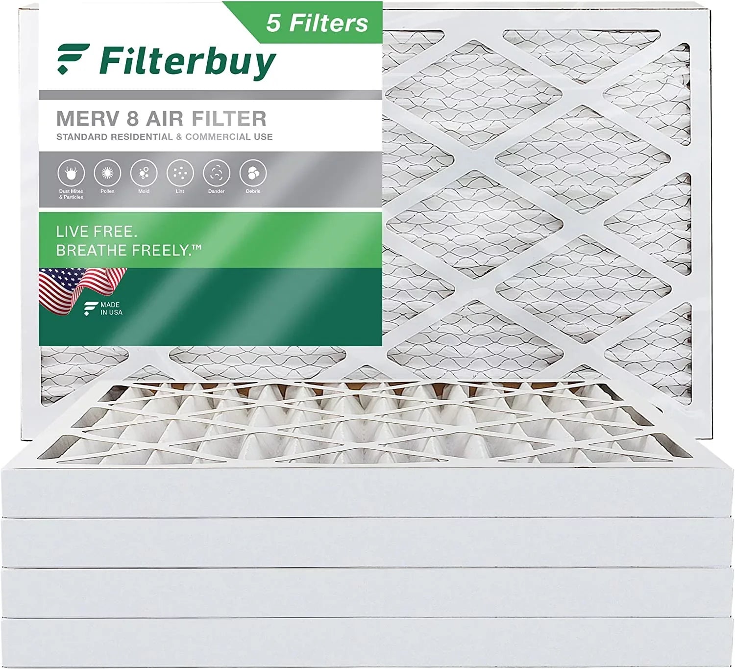 Filterbuy 8x24x2  8 Pleated   Furnace Air Filters (5-Pack)