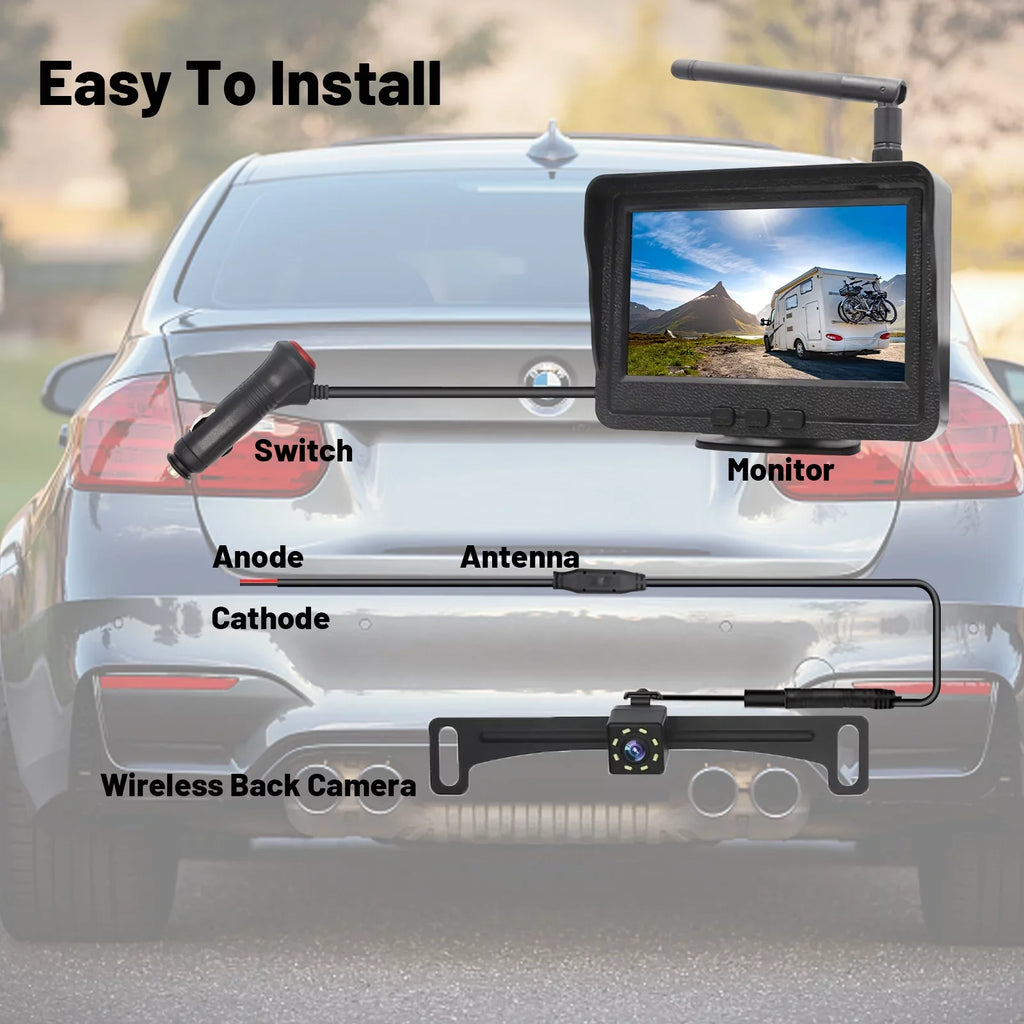 '-Qtech Wireless Backup Camera for Car, Waterproof Night Vision 170 Rear View Camera with 4.3""  Monitor for Truck,