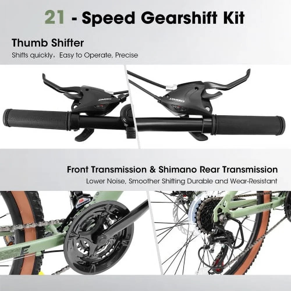 Ecarpat Mountain Bike 24 Inch Wheels, 21-Speed Mens Womens Trail Commuter City Mountain Bike, Carbon steel Frame Disc Brakes Thumb Shifter Front Fork Bicycles
