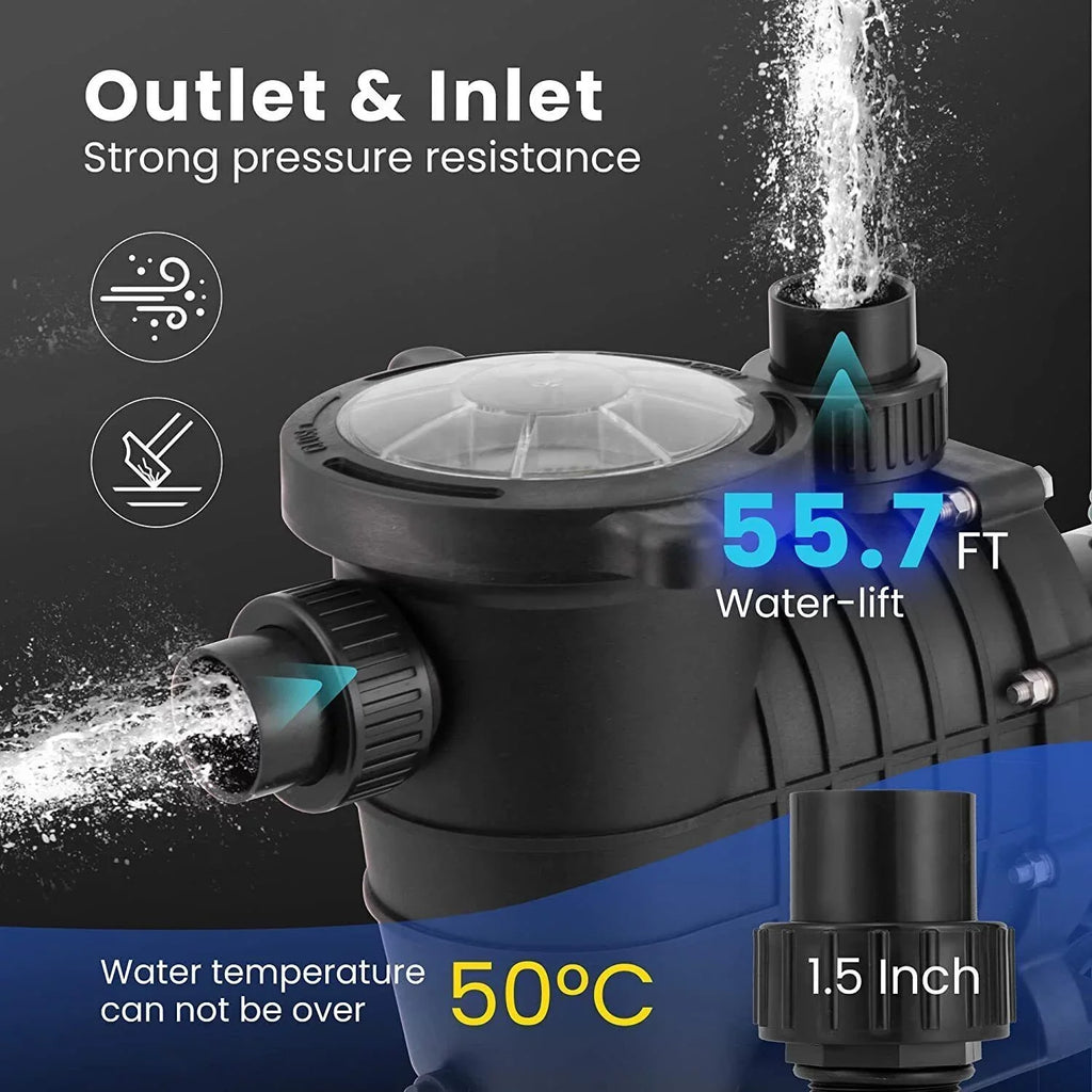 Denest Hbp1500ⅱ 2.0hp 1500w Inground/ Above Ground Swimming Pool Pump with Strainer Basket and Connectors