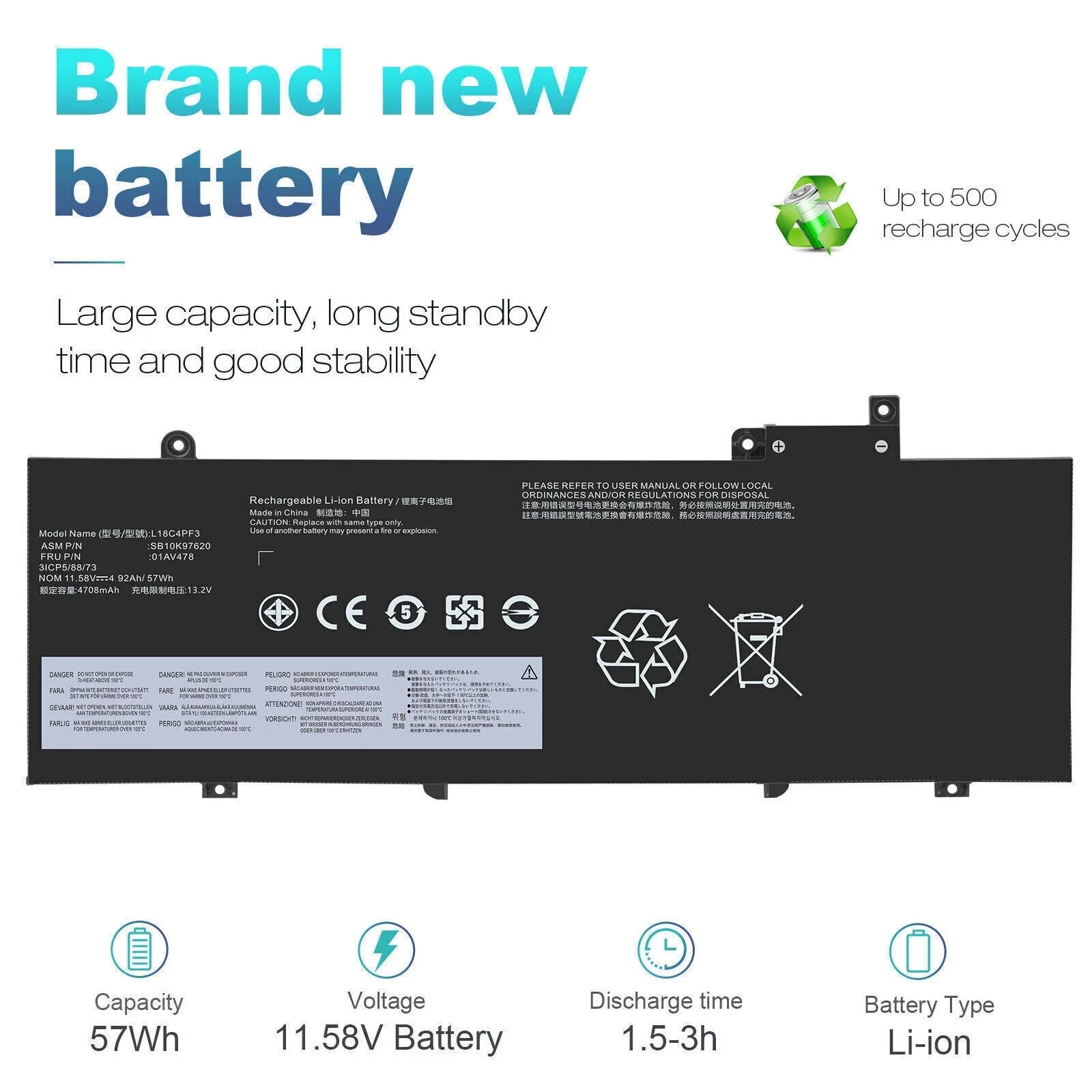 57Wh  Battery For Lenovo ThinkPad