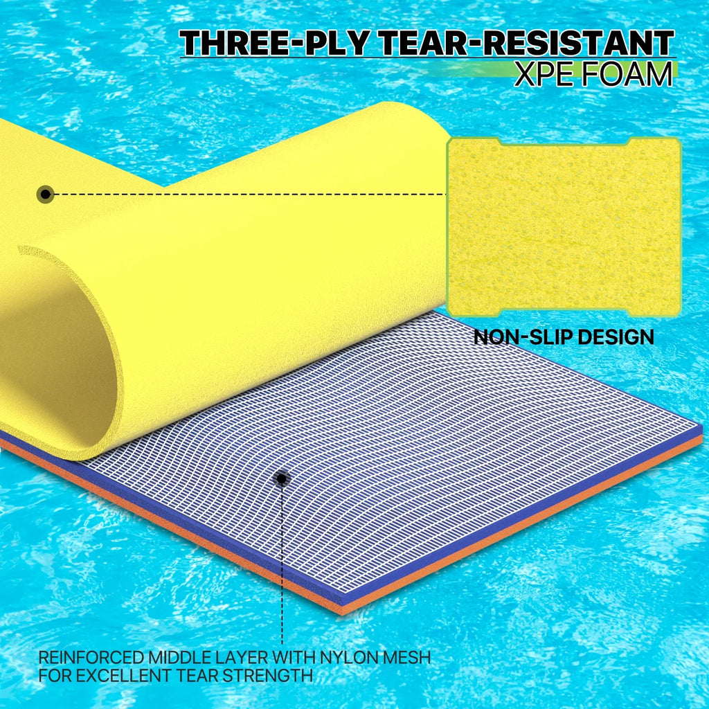 Magshion 9' x 3' Water Floating Mat, 3-Layer Tear-Resistant  Foam Water Floating Pad Lily Pad for Pool Lake River Ocean Outdoor Water Activities, Yellow