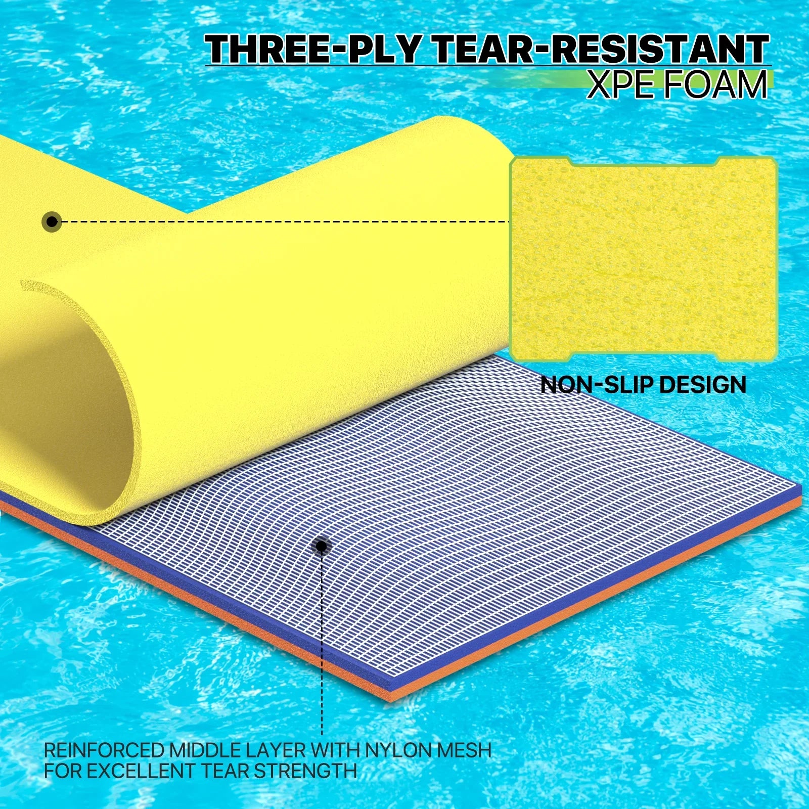 Magshion 9' x 3' Water Floating Mat, 3-Layer Tear-Resistant  Foam Water Floating Pad Lily Pad for Pool Lake River Ocean Outdoor Water Activities, Yellow