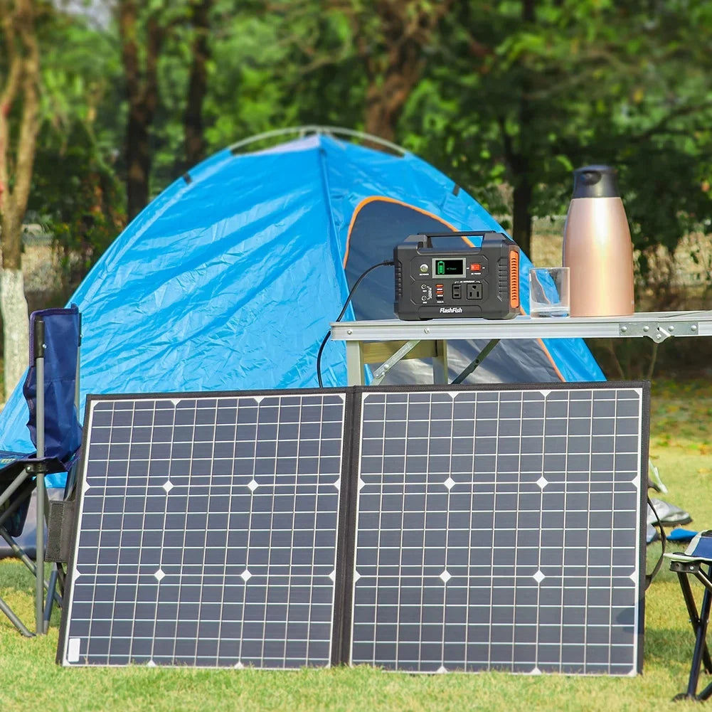 200W Portable Power Station, FlashFish 40800mAh Solar Generator with 50W 18V Portable Solar Panel, Flashfish Foldable Solar Charger with 5V  18V  Output
