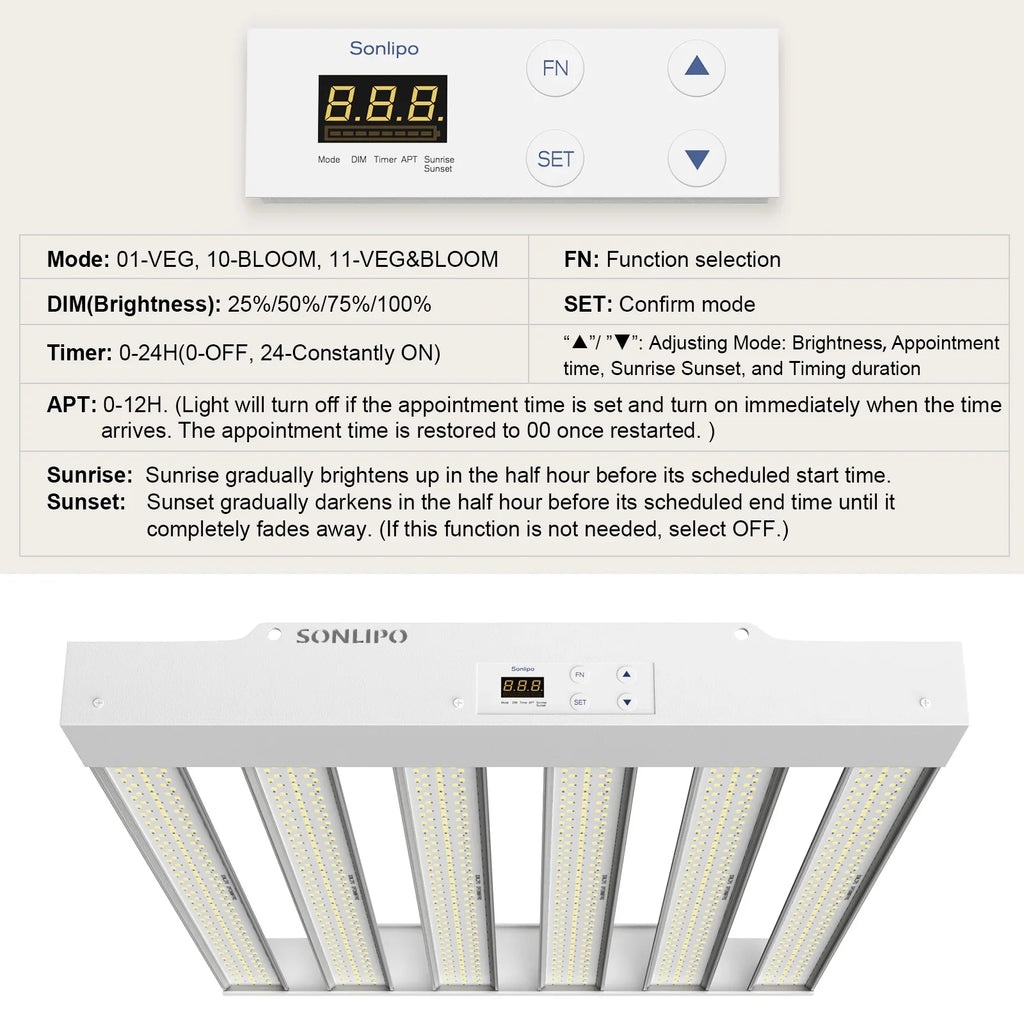 Grow Light 200W with Full Spectrum Veg & Bloom Dimmer Timer - 3x3ft Coverage Sunlike Grow Lamps for Indoor Plants - Seeding, Flowering, and Plant Growth  Plant Light Fixture