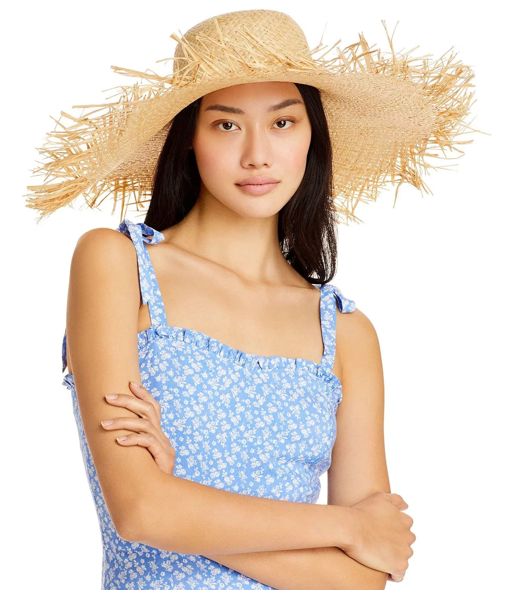 Aqua Raw Edged Straw Hat