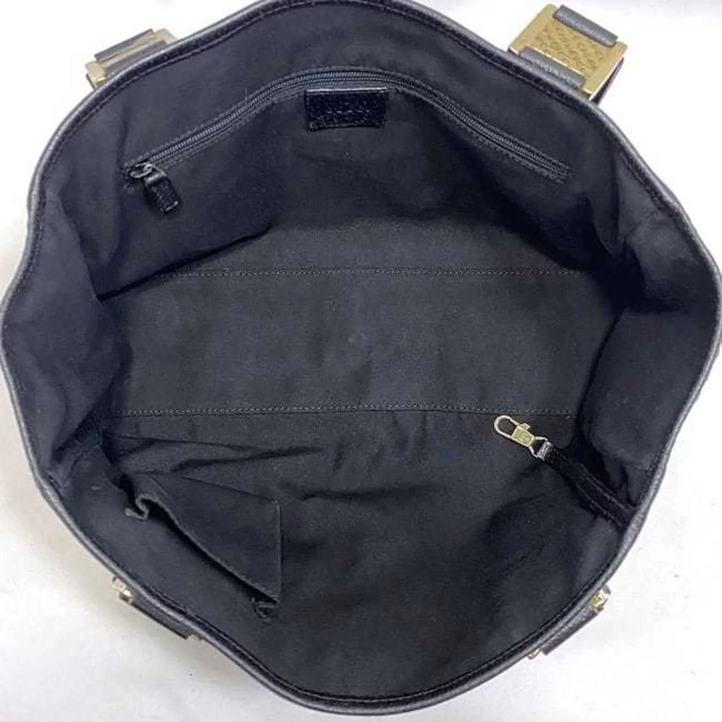 Pre-Owned Gucci Tote Bag Black Silver Horsebit 145810 Canvas Leather  Handbag Ladies (Good)