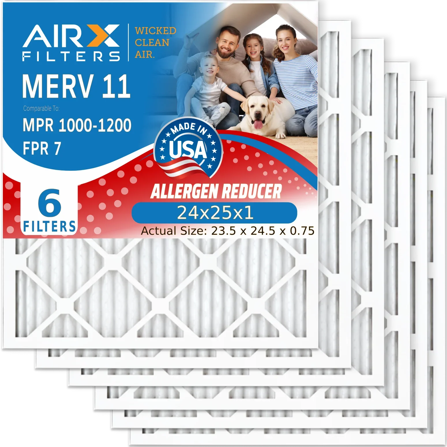 24x25x1 Air Filter  11 Comparable to  1000,  1200 &  7 Electrostatic Pleated Air Conditioner Filter 6 Pack  Premium  Made 24x25x1 Furnace Filters by     .