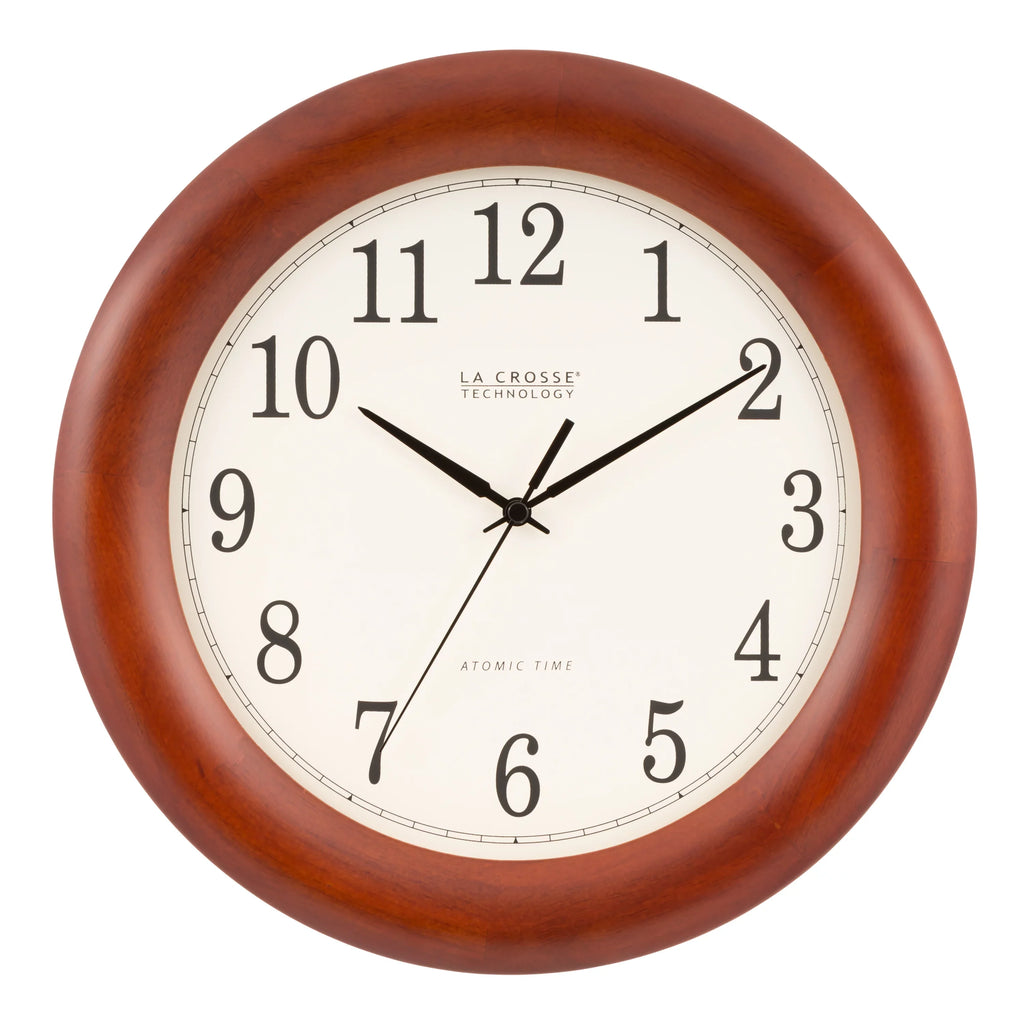 La Crosse Technology 12.5 Inch Cherry finish Oak Wood Atomic Analog Clock, -3122A-Int
