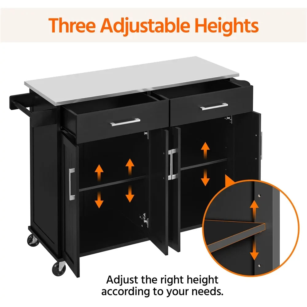 Topeakmart Rolling Kitchen Island with Storage Drawers & Towel Bar & Spice Rack, Black