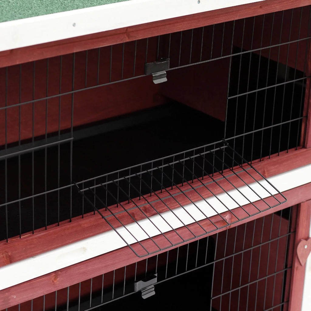 PawHut 54" Elevated Wooden Rabbit Hutch with Fun Enclosed Run And Pull-Out Trays, 2-Story, Weatherproof Stackable