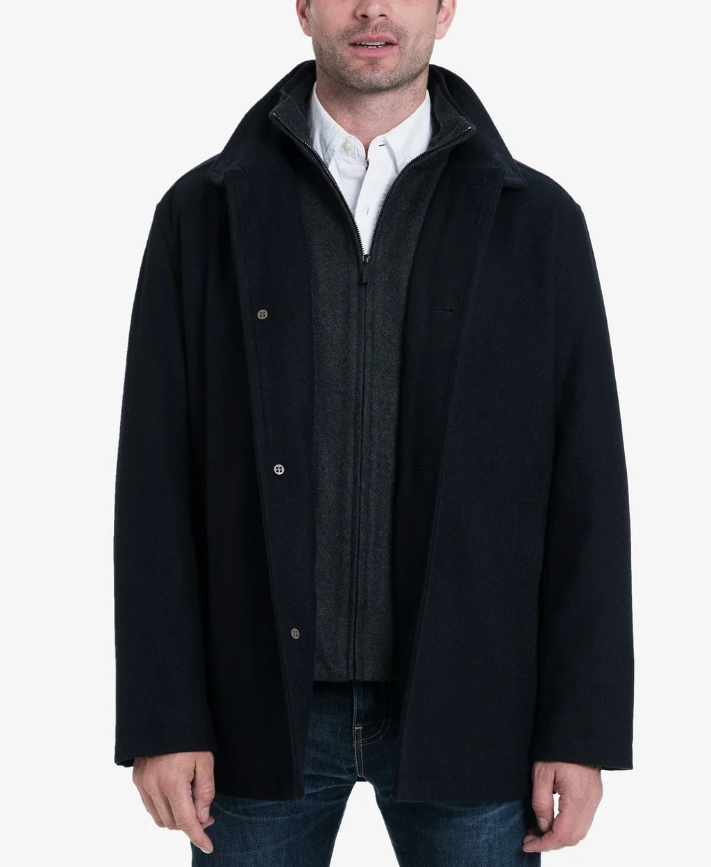 London Fog Men's Wool Blend Button Front Car Coat, Charcoal, Medium