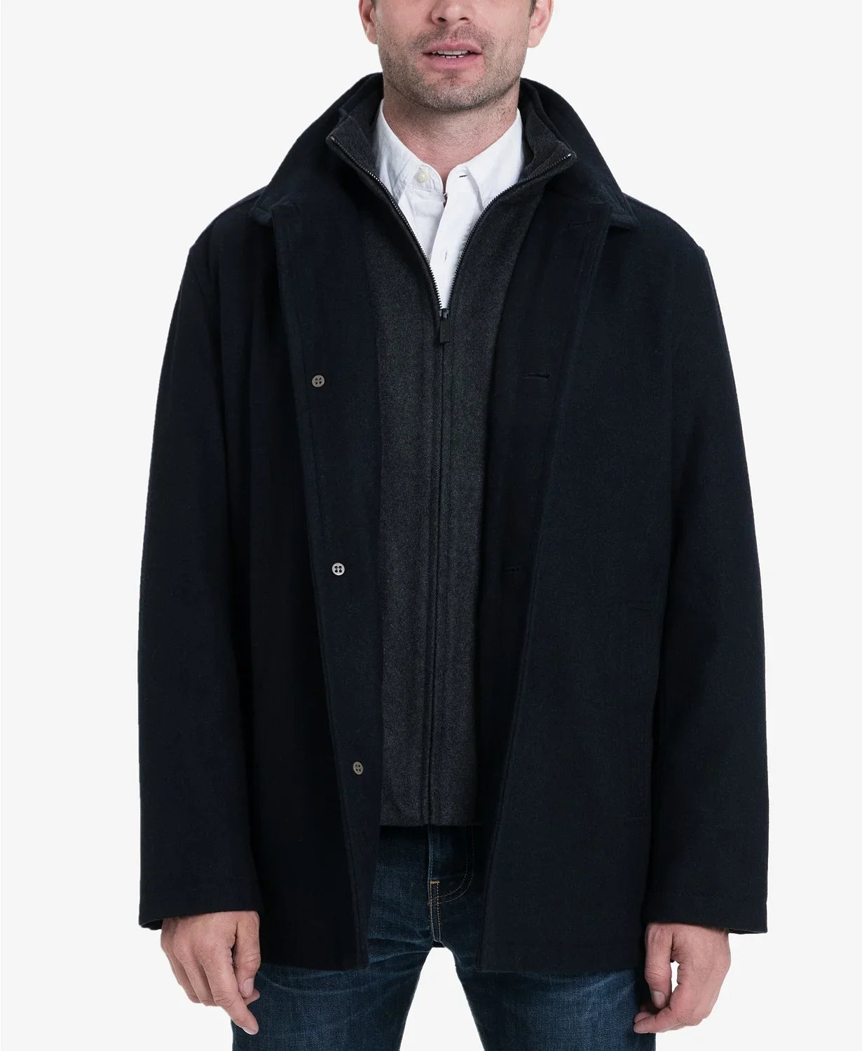 London Fog Men's Wool Blend Button Front Car Coat, Charcoal, Medium