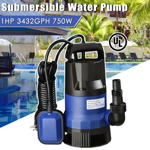1HP 750W Submersible Water Sump Pump For Dirty Clean Swim Pool Pond