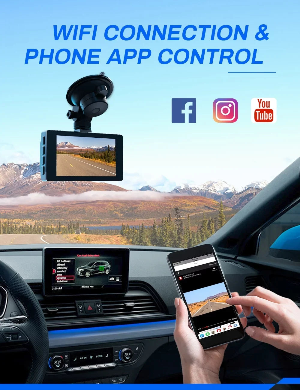 Dash Cam 1080P Full  Front and Rear 3 Inch Car Cam 170°Wide Angle Screen, Black
