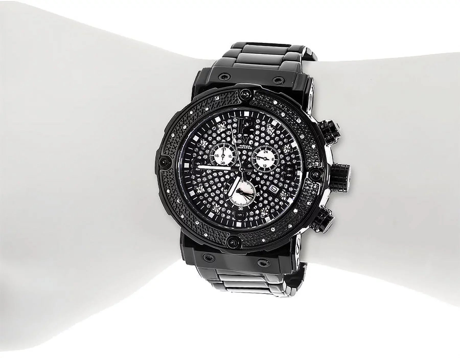 #146 Black Stainless Steel Genuine Diamond Watch 0.25 Ct
