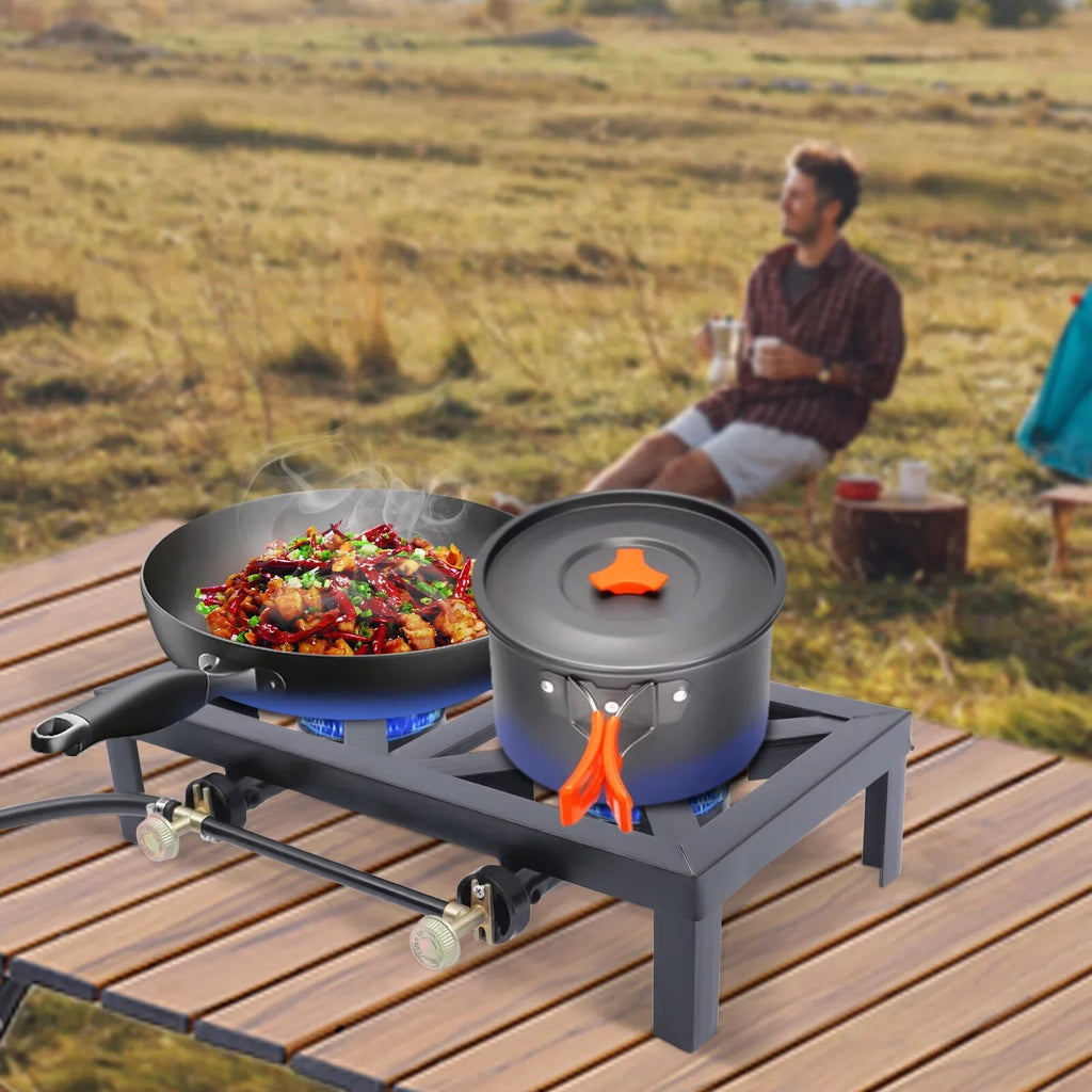 Fichiouy Propane Stove 2 Burner  Gas Stove with High-Pressure Adjustable Hose for Outdoor Camping