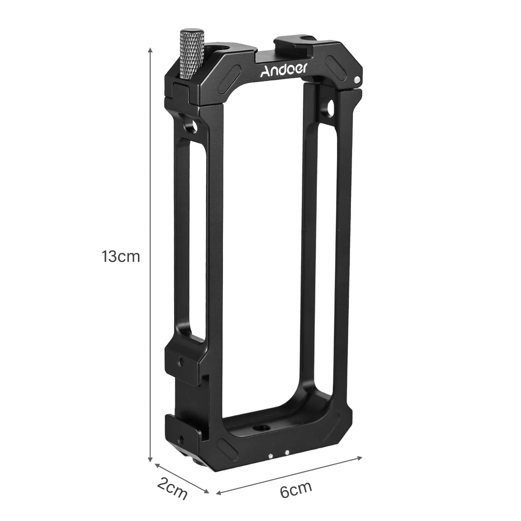 Andoer Aluminum Alloy Sports Camera Video Cage with Dual Cold Shoe Mounts - Metal Protective Frame Vlog Accessories for Insta360