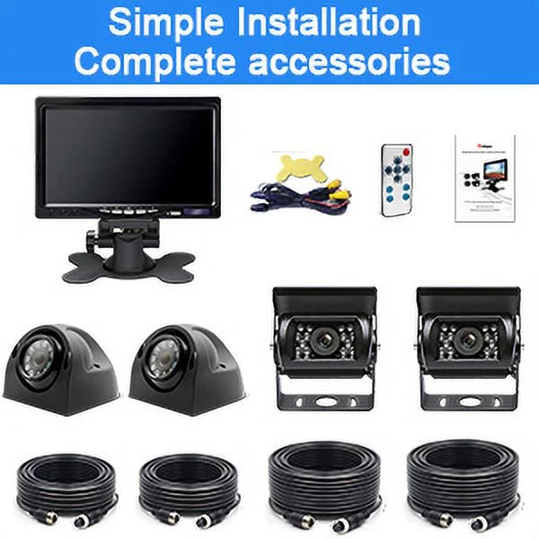 eRapta Backup Camera System Kit 7" Monitor for Car  Truck Trailer Tractor 5th Wheel Split Screen 1080P Back up Reversing Parking System Night Vision Rear and Side Wired Camera