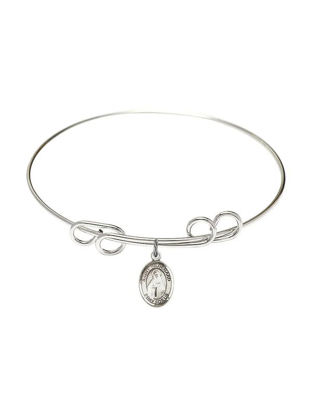 8 inch Round Double Loop Bangle Bracelet w/ St. Hildegard von Bingen in Sterling Silver