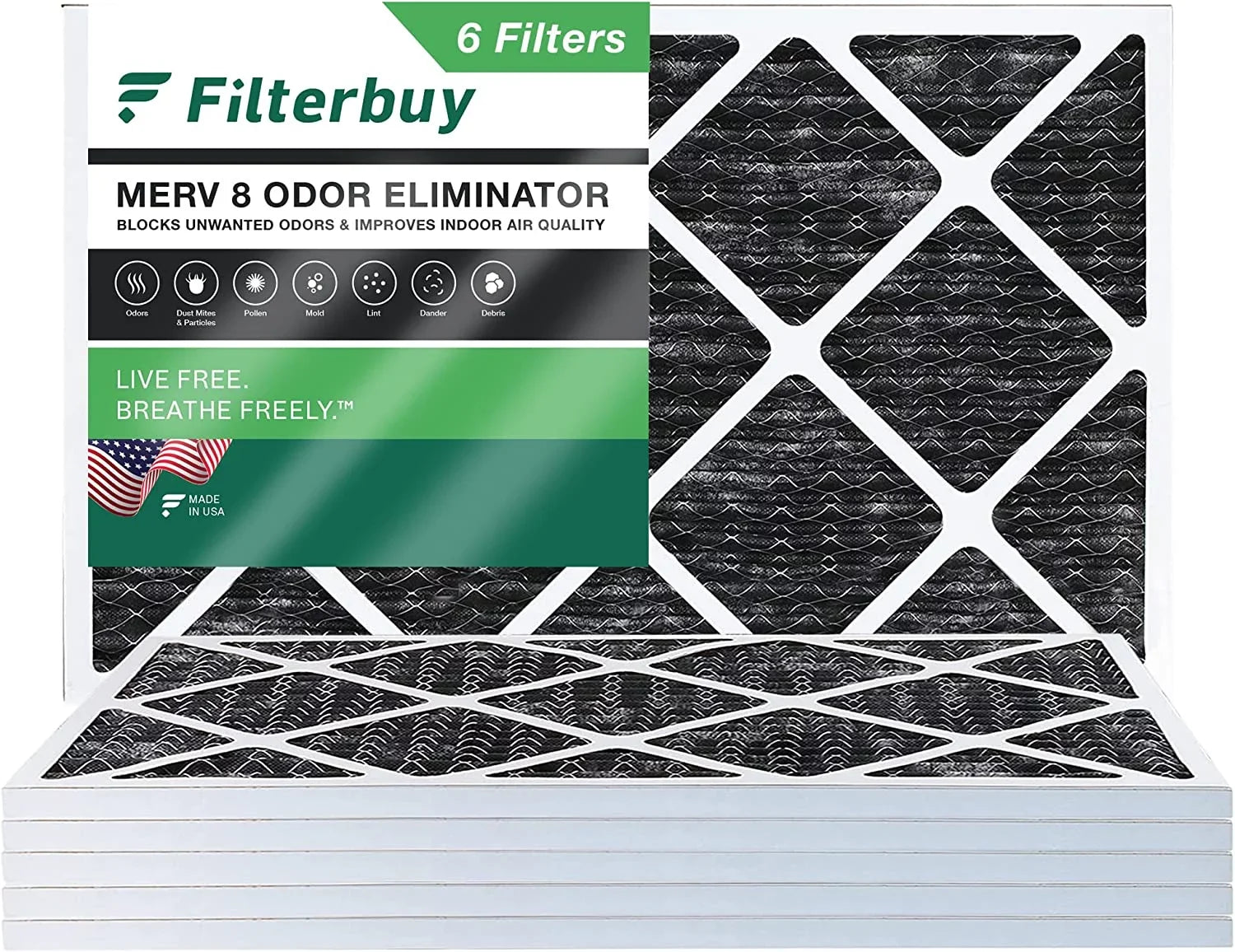 Filterbuy 14x24x1  8 Odor Eliminator Pleated   Furnace Air Filters with Activated Carbon (6-Pack)