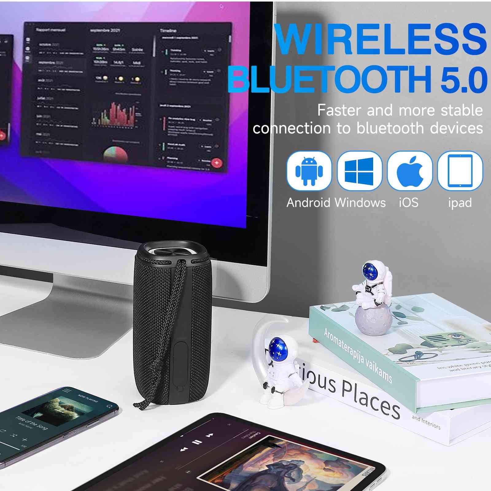 UrbanX  Bluetooth Speaker,  Waterproof Speakers 360°  Surround Sound with Punchy Bass, True Wireless Pairing, .3, Portable Speaker for  + - Black