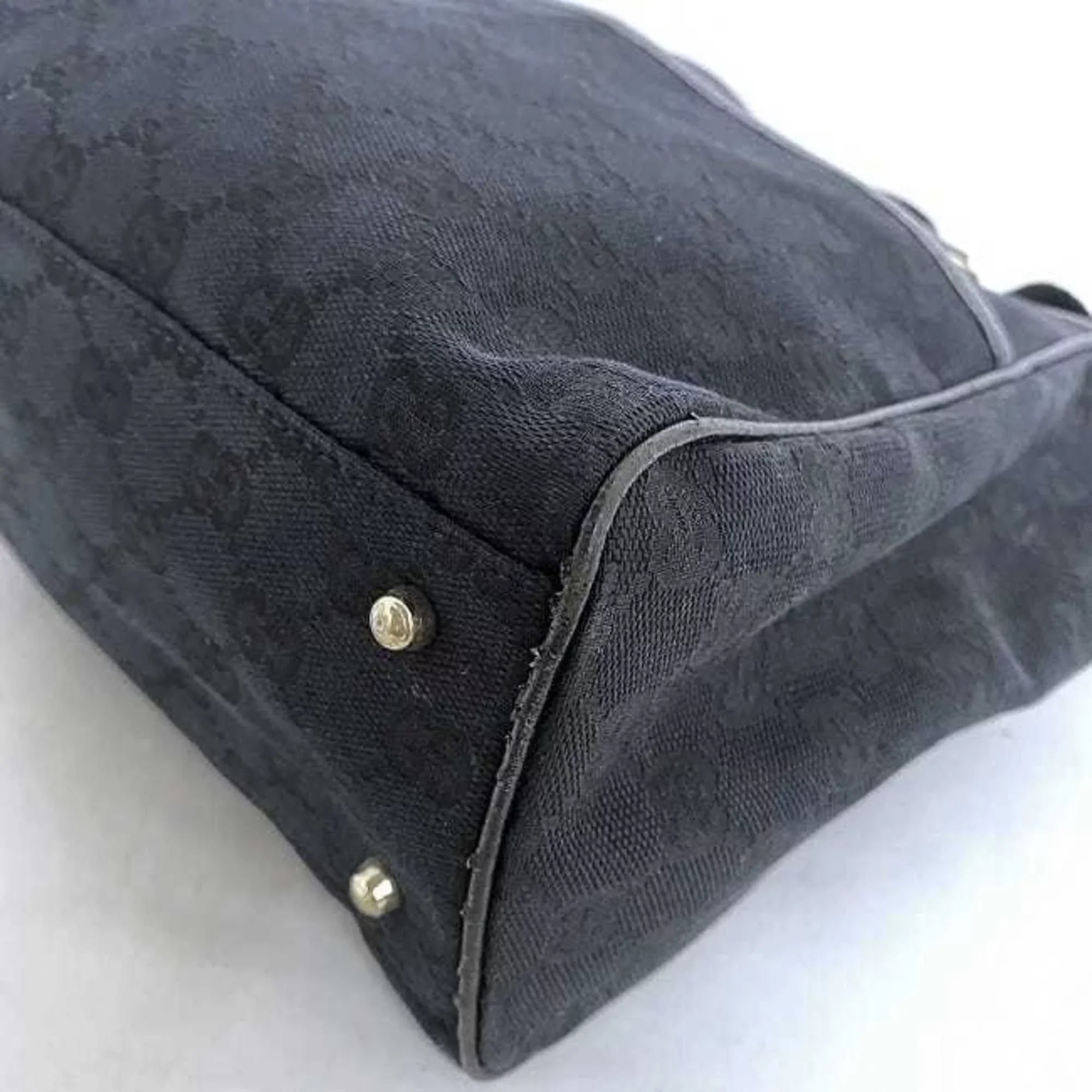 Pre-Owned Gucci Tote Bag Black Silver Horsebit 145810 Canvas Leather  Handbag Ladies (Good)