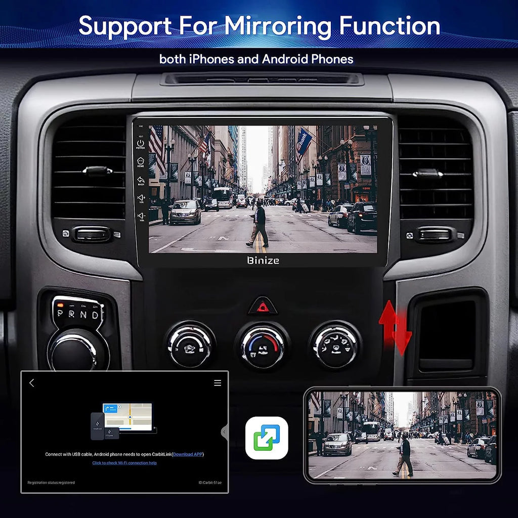 Binize Android 12 Double Din Car Stereo for Dodge Ram 1500 2500 3500 Radio 2013-2018, 9" in-Dash Navigation  Unit with Wireless CarPlay/Android Auto///Backup Camera////WiFi/2+32GB