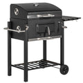 Homiyad Charcoal  Grill, Outdoor Portable Cooker for Camping Or Backyard Picnic with Side Table, Bottom Storage Shelf, Wheels and Handle, Black