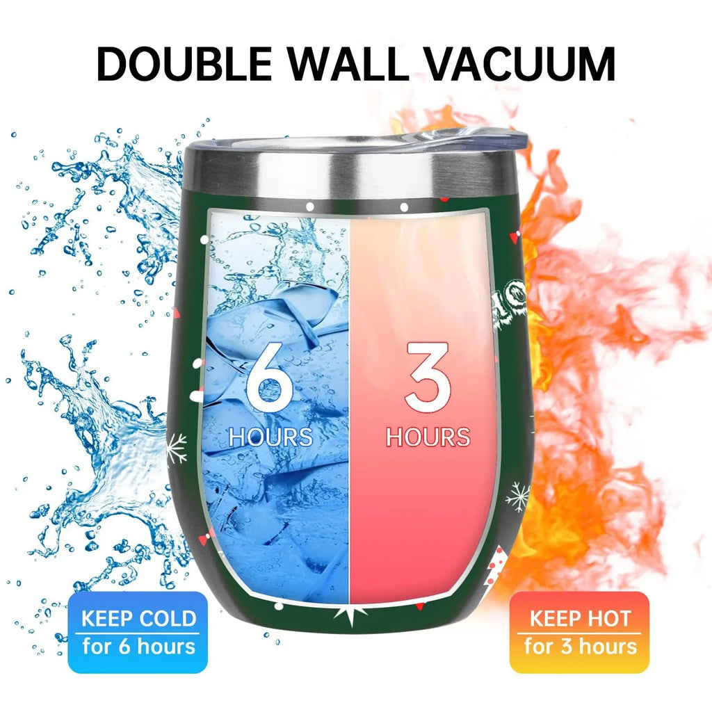 Hidove 12oz 304 Stainless Steel Vacuum Insulated Cups, Christmas Tree with Red and Green Color Eggshell Cup  Shape Tumbler Cups with Lid, Double Layer Insulation Wine Cup Big Belly Cup